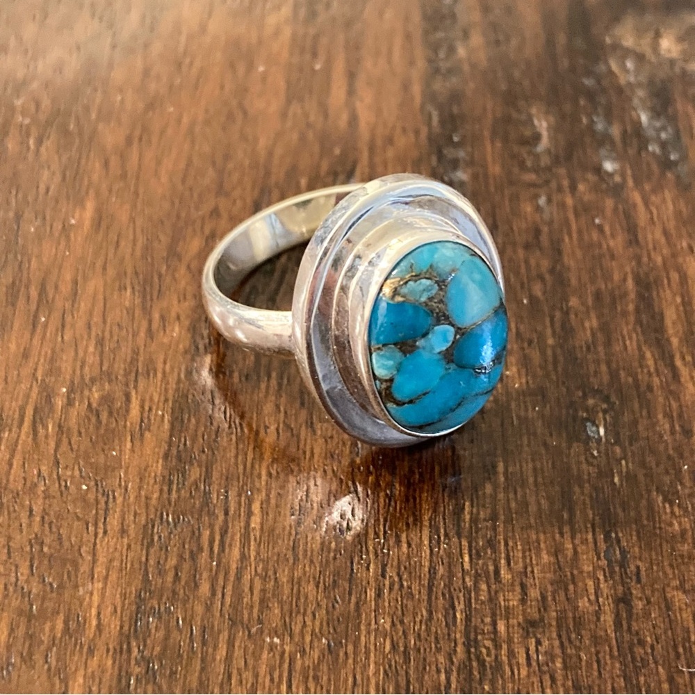 Turquoise Sterling Silver Ring Authentic Gemstone… - image 2